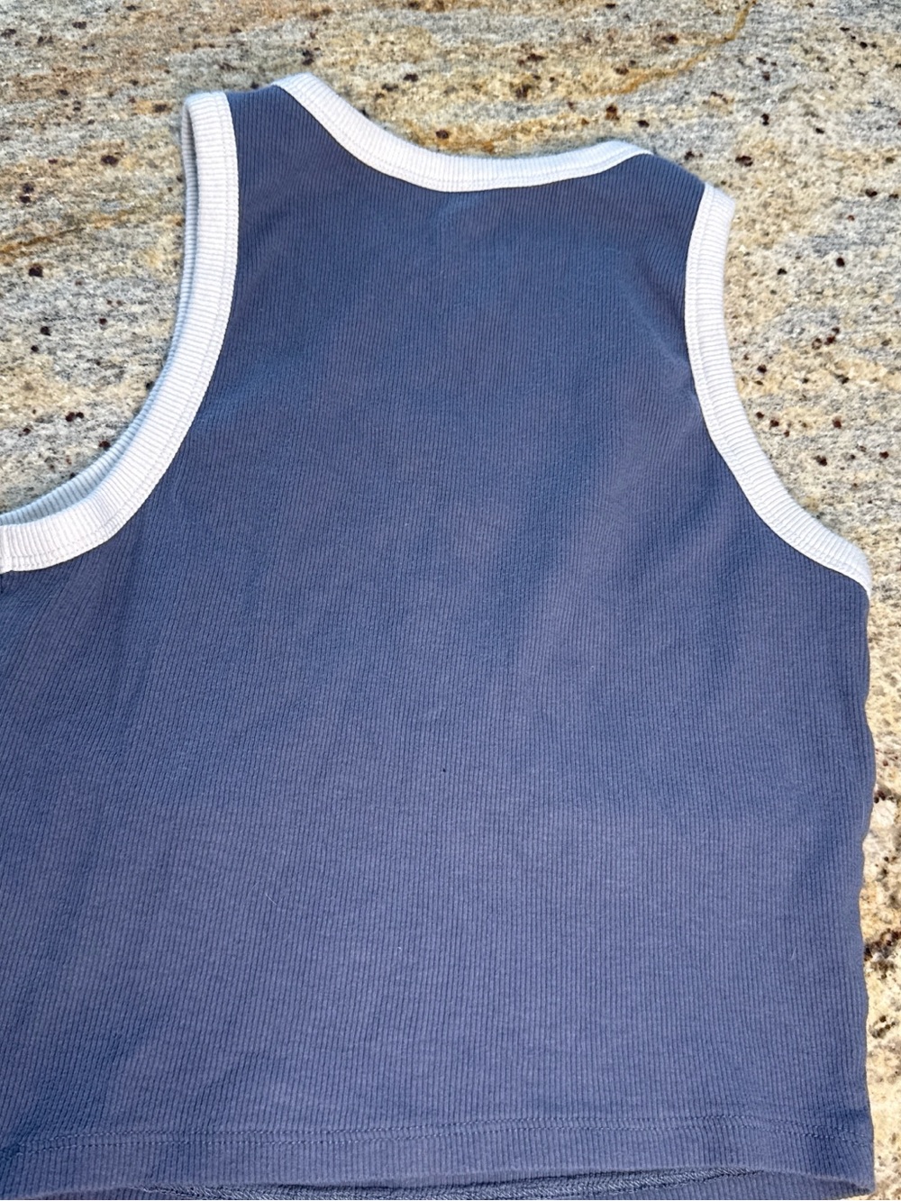 Hollister Navy Ribbed Crop Tank with Mushroom Graphic and White Trim - Picture 3 of 3